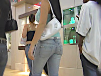 At first I saw that sweetie's gorgeous boobs, but finally she got up, letting me check out her yummy jeans ass. Very hot!