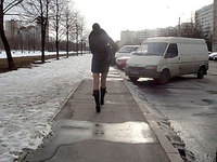 What a girl to wear such a short skirt in winter, chicks love to show off!